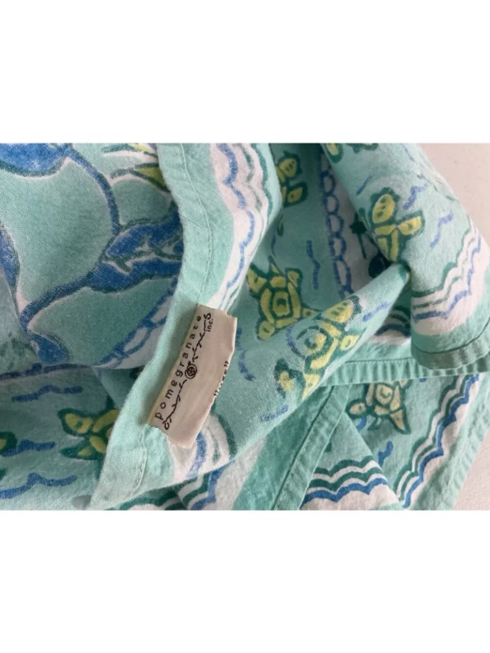 Turtle Print Blue Tablecloth By Pomegranate Inc 100% Cotton Square 55 Inches